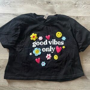 Black crop top with Colorful Embroidery